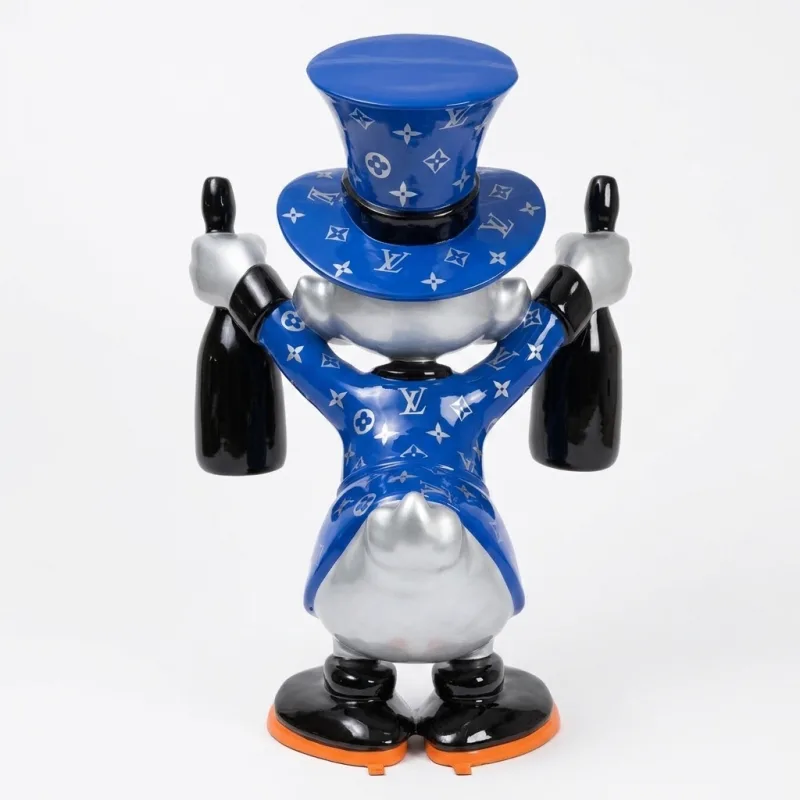 Enten-Skulptur in Blau mit Zylinder, Rückansicht
