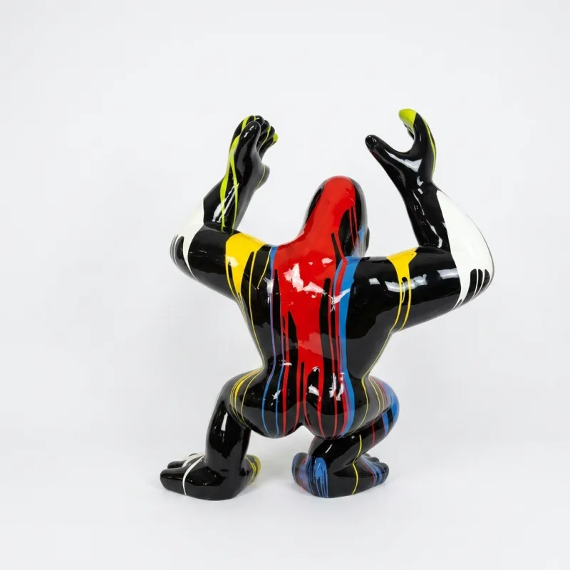 Schwarze Gorilla-Skulptur mit Farbläufen, Rückansicht